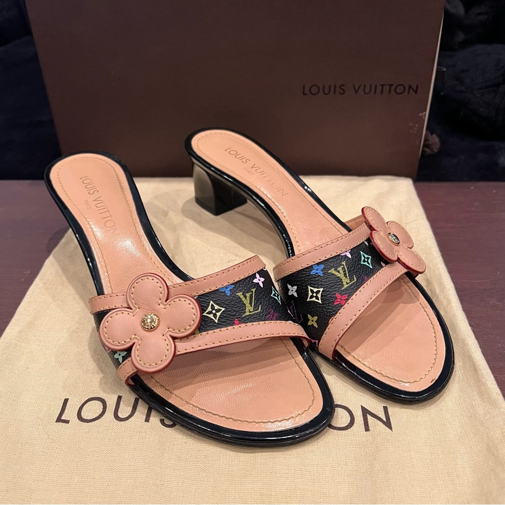 Louis Vuitton x Murikami leather kitten heels
